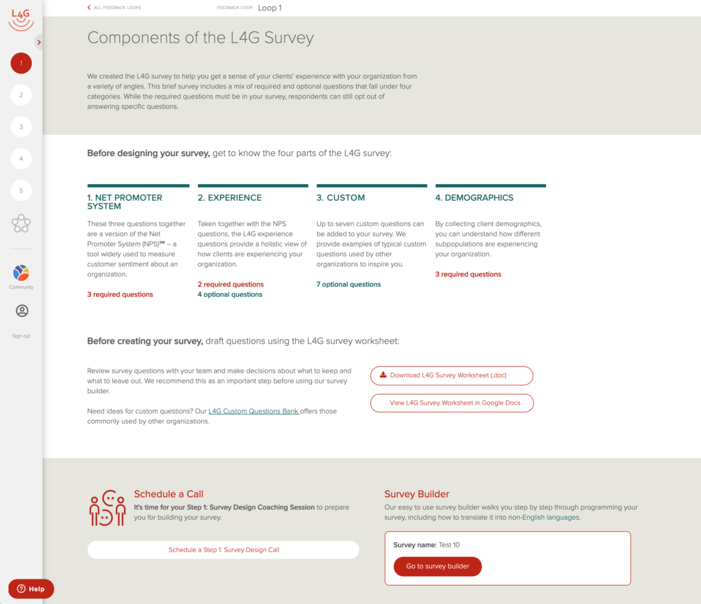 L4G app showing components of a survey